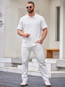 EASEVO 男士大尺碼休閒百搭純色短袖 Polo 衫，度假、父親節禮物、足球 - 白色 - 查看 5