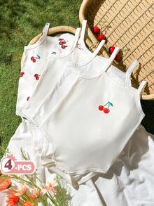 Vintaside Kids 4件裝女嬰碎花連身衣套裝，時尚可愛鄉村風連身衣，春/夏季 - 彩色 - 查看 3