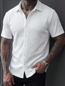 Manfinity Homme Men's Casual Button-Down Short Sleeve Shirt, Suitable For Commuting Office White Summer, Formal - White - View 5