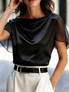SHEIN Camisa de mujer de unicolor, versátil y casual para uso diario - Negro - Ver 6