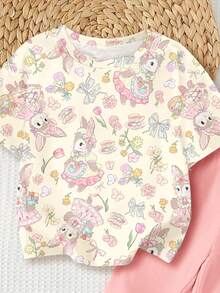 Bộ đồ thường ngày cho bé gái gồm áo thun ngắn tay in hoa và quần legging. - trắng - Xem 5