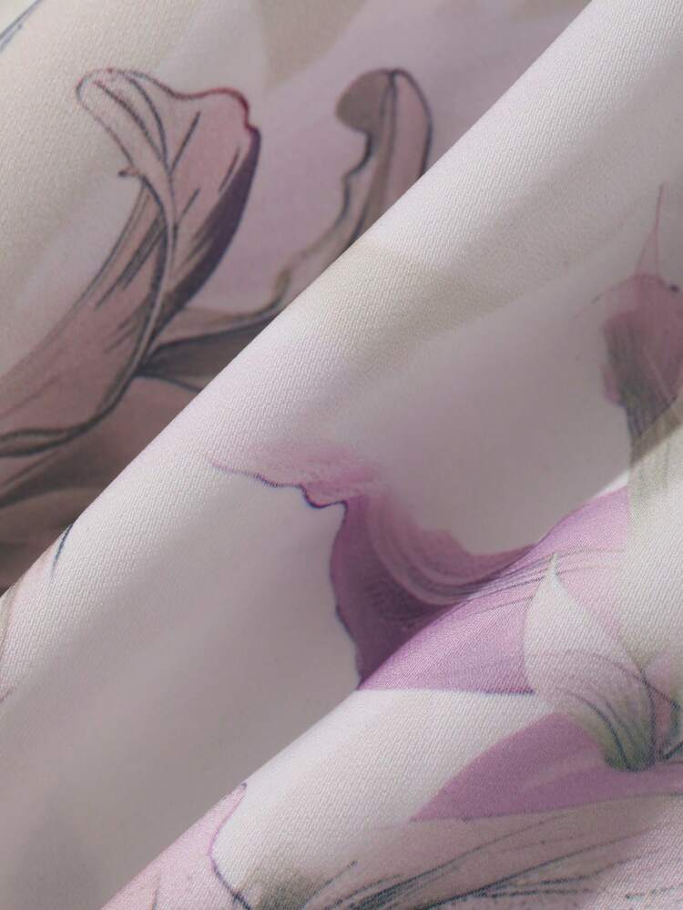 Women's Elegant Floral Print Belted Robe