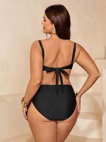 Swim Chiccia Plus Size Black Sexy Casual Vacation Swimwear Beach Summer - Black - View 2