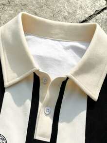 Manfinity EMRG Men's Letter & Stripe Print Short Sleeve Casual Polo Shirt - Multicolor - View 5
