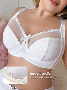 SHEIN 1件加大码女士提花柔软文胸 - 白色 - 查看 5