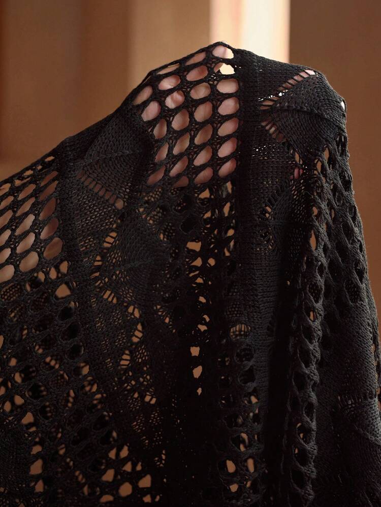 ELEGANT KNITTED SHEER STRIPED HALTER SLIT SIDE BEACH PARTY DRESS COVER UP