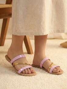 Sandalia plana en dorado, dorado rosado y plateado - Pink Charol - Ver 3