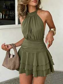Women Midi Dresses - Army Green - View 3