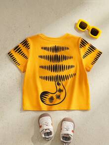 GARFIELD | SHEIN Young Boy Striped Contrast Color Round Neck Short Sleeve T-Shirt, - Yellow - View 2