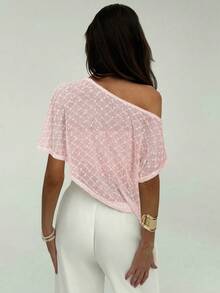 Women's Casual Solid Color Asymmetrical Top, Summer, Summer Top - 粉色 - 查看 4
