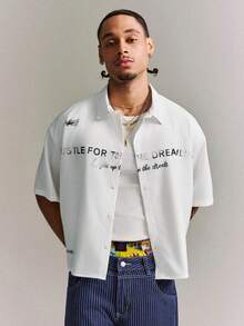 CRAVYNX Camisa de manga corta con estampado desgastado y corte de caja, estilo urbano, regalo para amigos - Blanco - Ver 2