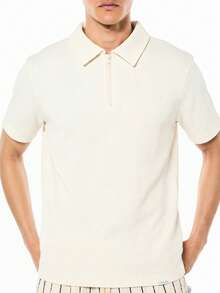 SUMWON 经典翻领短袖常规版型纯色夏季休闲 Polo 衫，纽扣门襟，日常必备 - 杏色 - 查看 1