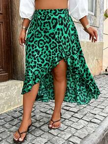 SHEIN Tall CURVE 大码女士性感豹纹浪漫百搭派对迷你裙，适合春夏约会和各种场合 - 彩色 - 查看 5