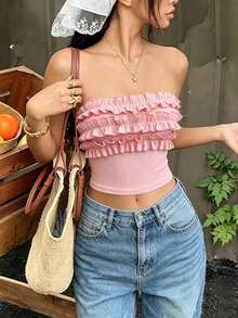 Roelina Áo quây nữ viền bèo - Hồng - Xem 6