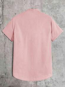 AXEPEAK Men's Fashionable Summer Simple Solid Color Woven Short Sleeve Shirt - Pink - View 2