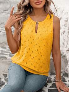 Vaclyn Áo vest nữ cổ tròn thiết kế khoét lỗ, kiểu dáng thường ngày, thích hợp cho kỳ nghỉ. - Màu vàng - Xem 6