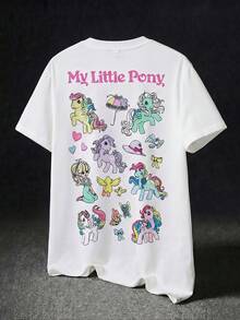 My Little Pony X SHEIN 男士字母印花圆领短袖T恤， - 白色 - 查看 1