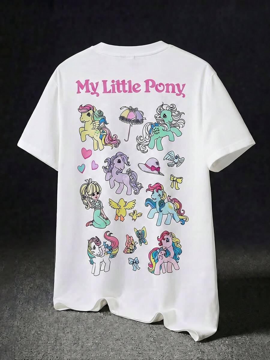 My Little Pony X SHEIN 男士字母印花圆领短袖T恤, - 白色 - 查看 1