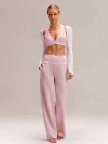 GLOWMODE Modal Silk Touch Wide Leg High Waist Lounge Pants With Side Pockets Daily Casual   Spring Summer - Dusty Pink - View 6