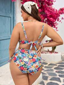 SHEIN Swim Curve 大码女式印花沙滩裙，修身显瘦，适合度假穿着 - 彩色 - 查看 2