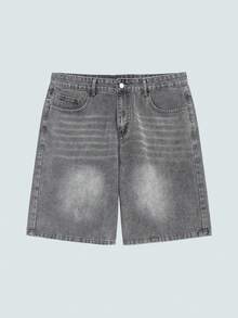 Modcrash Quần short denim nam dáng rộng, thoải mái, có túi, đa năng cho mùa hè. - Màu Xám nhạt - Xem 1