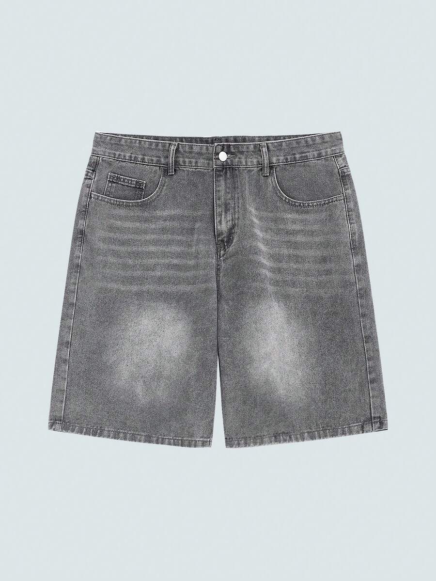 Modcrash Quần short denim nam dáng rộng, thoải mái, có túi, đa năng cho mùa hè. - Màu Xám nhạt - Xem 1