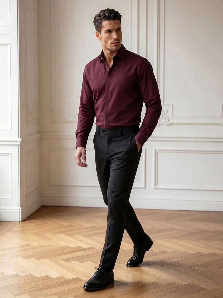 burgundy dress shirt outfit Core Aspect Men's Slim Fit Business Casual Shirt,Solid Color Long Sleeve Button Down Formal Office Top For Autumn Dinner Size:5 Toddler or a casual outing WOMENS SPORTSWEAR DRESSES Transform A Blue Dress