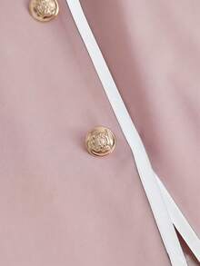 Franclia Casual Versatile Minimalist Round Neck Black Trim Belt Apricot Color Sleeveless Dress, Spring/Summer - Baby Pink - View 5