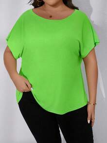 Plus Solid Batwing Sleeve Tee - Green - View 5