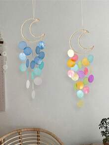 Moon Shell Wind Chime Dream Catching Net Wind Chime Room Balcony Wall Decoration Pendant Aerial Hanging Decoration,Home Decor ,Room Decor,Wall Decor Gifts Birthday Graduation - Multicolor - View 8