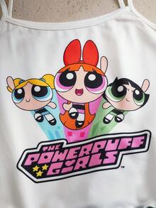 THE POWERPUFF GIRLS X SHEIN 少女可爱卡通印花吊带背心短裤睡衣套装，夏季 - 彩色 - 查看 4