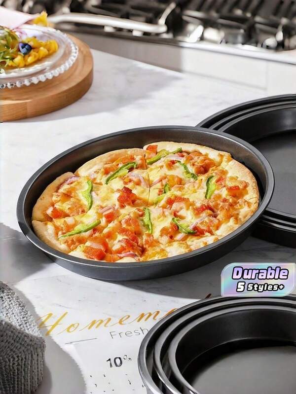 6-10inch Black Carbon Steel Circular Pizza Baking Tray Anti Stick Cake Baking Pan Microwave Oven Baking Tray Pie Tray Cookie Trays For Kitchen Restaurant