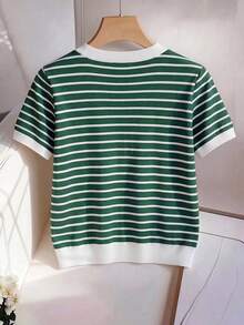 Franclia New Striped V-Neck Short Sleeve T-Shirt For Women - Multicolor - View 2