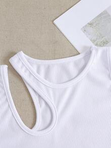 Tank Top De Ocio En Tejido De Punto Acanalado Con Hombros Descubiertos Para Verano - Blanco - Ver 4