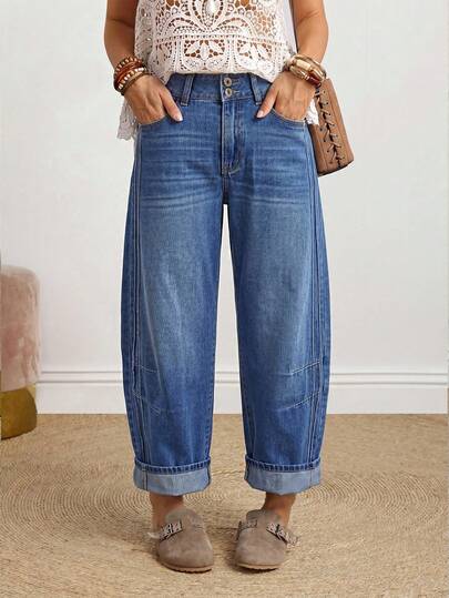 EMERY ROSE Women's High Waist Pocket Tapered Casual Versatile Jeans