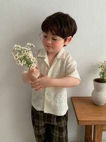 DAZY Baby Boy Solid Color Front Button Collar Casual Short Sleeve Top Toddler Summer - Apricot - View 4