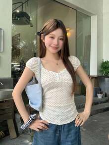 DAZY 韩版波点优雅无袖蝴蝶结女式衬衫 - 米色 - 查看 5