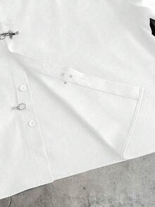 AXEPEAK Men's Casual Minimalist Solid Color Airplane Buckle Front Short Sleeve Shirt, Versatile For Daily Commute, Summer - White - View 3