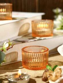 4 Packs Clear Glass Votive Candle Holders, Vintage Candle Holder For Floating Candle, Tealight Candle Holder For Table Centerpieces Home Bridal Shower Birthday Christmas Wedding Party Table Decoration, Gifts - multicolor - View 4