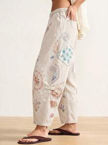 Bohemela Quần jean denim nữ thời trang, đa năng, in hoa, có túi. - Nhiều màu - Xem 4