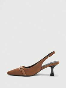 CUCCOO BIZCHIC Women Shoes Spring Summer Metal Buckle Pointed Heel Suede Back Strap Solid Color Women's High Heel Shoes Daily Commuter Dating Versatile - Brown A - View 8