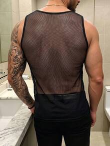Manfinity Dauomo 男士网纱透视休闲上衣 - 黑色 - 查看 2