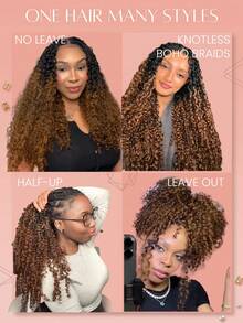 Boho Braids Tóc giả móc sợi lông vũ màu nâu ombre, tóc xoăn kiểu Miến Điện dành cho nữ, 100% tóc thật, đã được tách sẵn, không thắt nút, kiểu móc sợi siêu nhỏ vô hình, tóc xoăn móc sợi thật để tết. - SNATURAL/30 - Xem 13