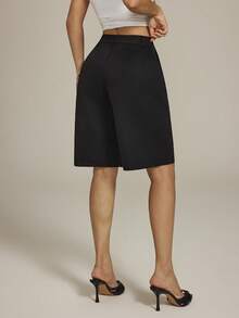 SHEIN PETITE Quần short Bermuda Modichic Casual Solid Slant Pocket - màu đen - Xem 3