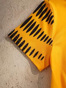 GARFIELD | SHEIN Young Boy Striped Contrast Color Round Neck Short Sleeve T-Shirt, - Yellow - View 6