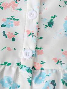 SHEIN Vintaside Kids 两件套少女甜美公主风碎花吊带背心和阔腿裤套装，肩带/下摆双层蕾丝花边，面料柔软舒适，适合日常穿着、派对、生日庆祝、露营、返校等场合。 - 藍色 - 查看 4
