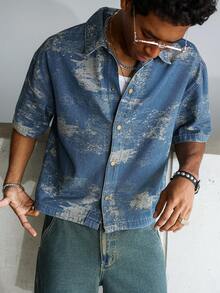 Manfinity EMRG Áo sơ mi Jacquard dáng rộng phong cách đường phố Mỹ, cổ áo denim. - Màu xanh lam - Xem 8