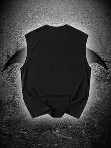BATMAN X SHEIN RISE LYT Áo tank top thể thao nam dáng rộng màu đen in logo hình con dơi, thích hợp cho mùa hè. - màu đen - Xem 2