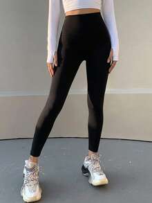 DAZY Solid Color High Waisted Leggings Fall Tights - Black - View 8