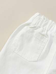 SHEIN Elladie kids Jeans casuales bohemios de piernas anchas con cintura plana y bolsillos para niña, para uso diario - Blanco - Ver 4
